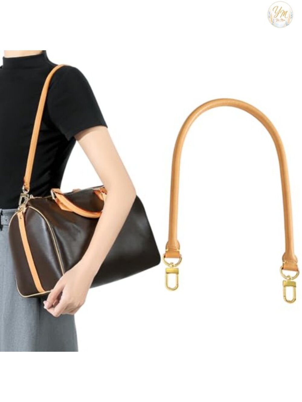 Leather Bag Shoulder Strap Replacement Short Handmade Waxed Thread Tan Accessory